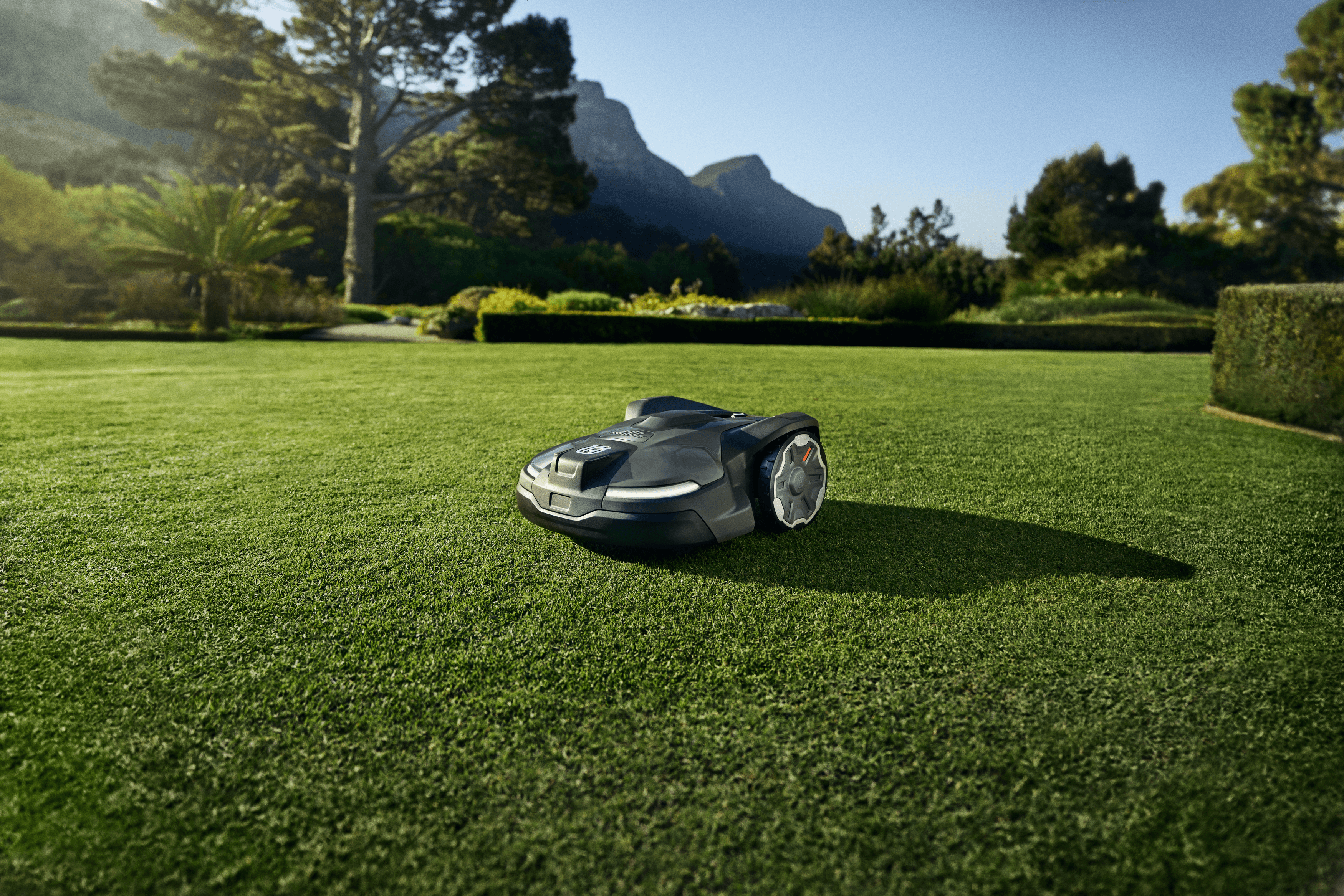 automower sitting in the backyard